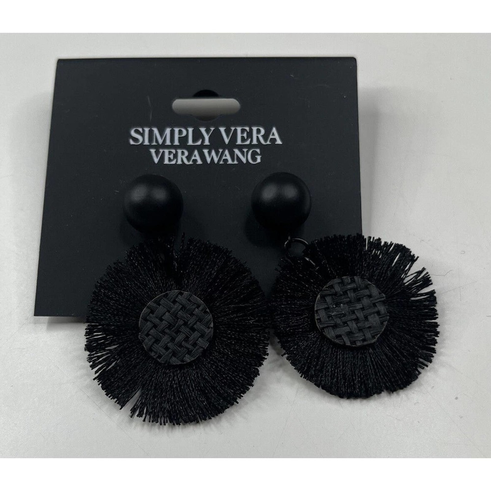 NEW Simply Vera Wang Black Frayed Drop Earrings with Defect - Picture 2 of 6